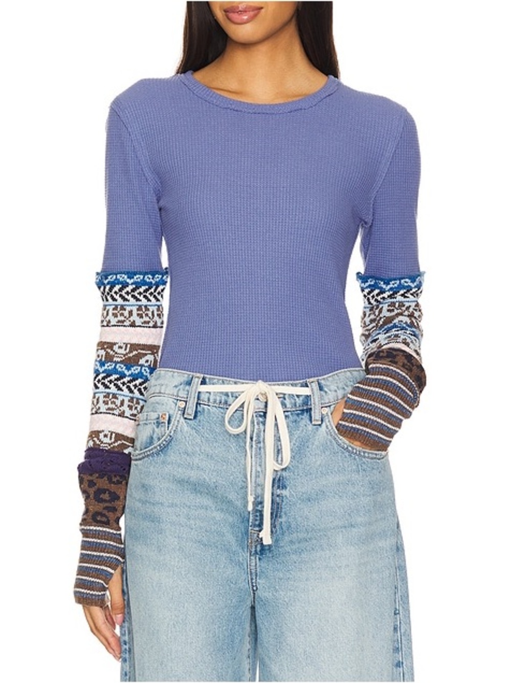 We The Free x Free People Indigo Combo All In Cuff Thermal Tee Medium Bohemian